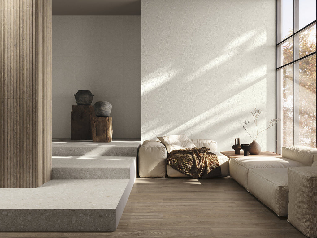 Greystone Beige – 120 × 120 cm – Raumansicht