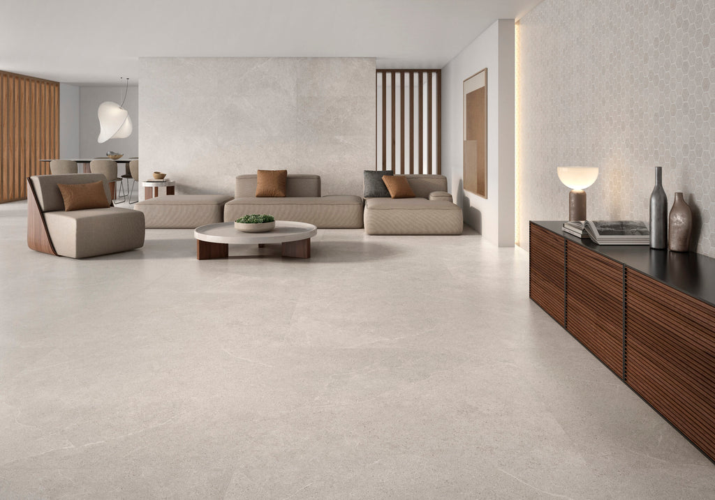 Gv Lab Stonehill Pearl matt – 60 × 120 cm – Raumansicht