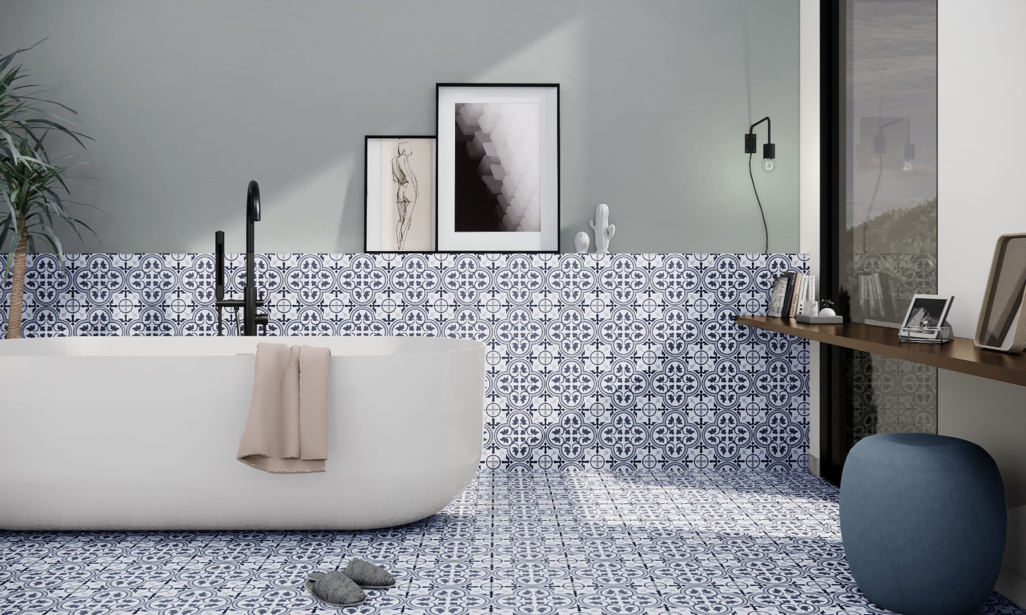 Pre Hampton Blue – 45 × 45 cm – Raumansicht